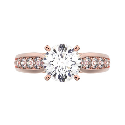 1.42 ct Round Cut Moissanite anniversary solitaire with accent channel classic vintage 14K / 18K Solid Rose Gold engagement ring