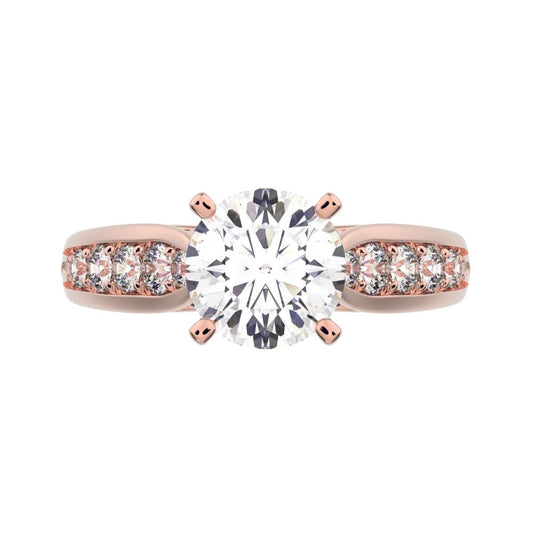 1.42 ct Round Cut Moissanite anniversary solitaire with accent channel classic vintage 14K / 18K Solid Rose Gold engagement ring