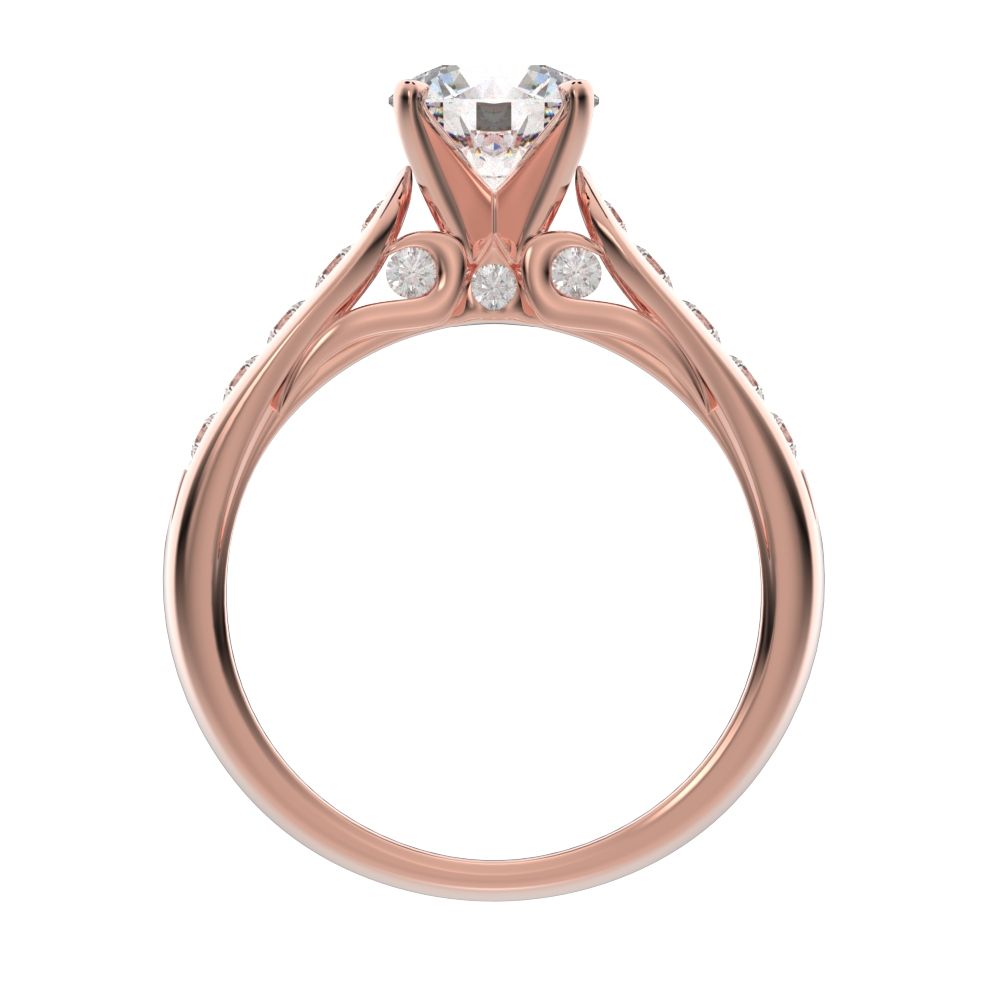 1.42 ct Round Cut Simulated Clear Diamond anniversary solitaire with accent channel classic 14K / 18K Solid Rose Gold engagement ring