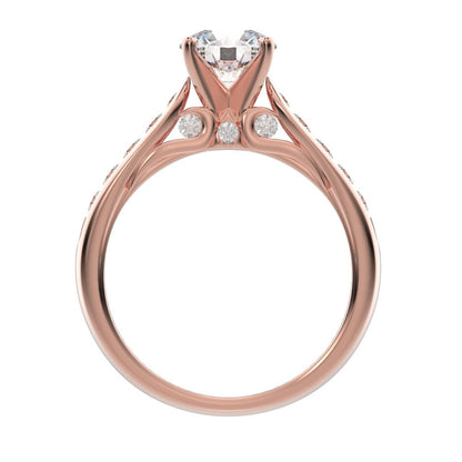 1.42 ct Round Cut Moissanite anniversary solitaire with accent channel classic vintage 14K / 18K Solid Rose Gold engagement ring