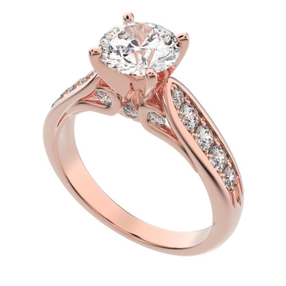 1.42 ct Round Cut Moissanite anniversary solitaire with accent channel classic vintage 14K / 18K Solid Rose Gold engagement ring