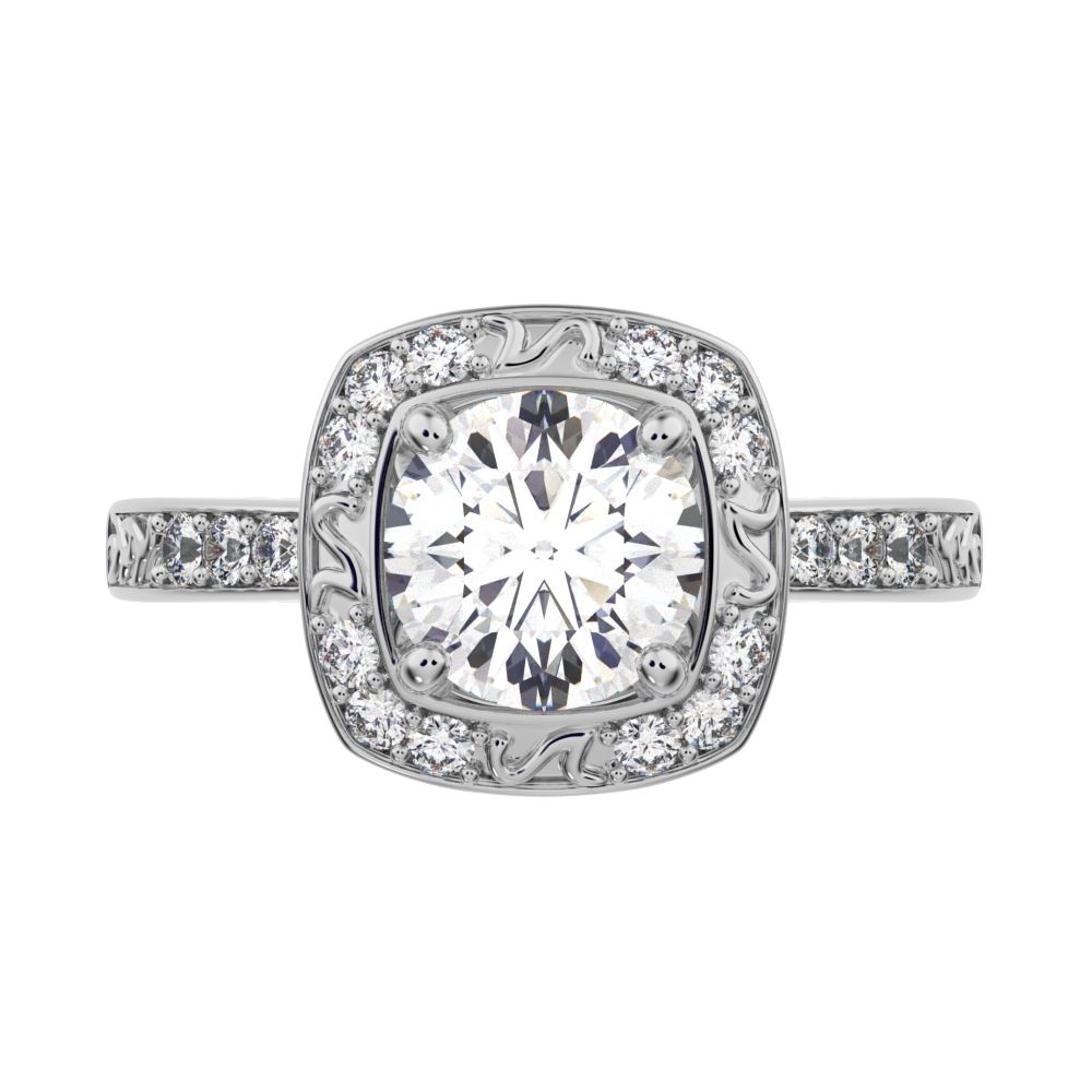 1.28 ct Round Cut Simulated Clear Diamond anniversary solitaire with accent halo classic vintage 14K / 18K Solid White Gold engagement ring