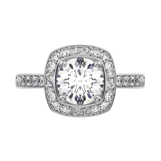1.28 ct Round Cut Moissanite anniversary solitaire with accent halo classic vintage 14K / 18K Solid White Gold engagement ring