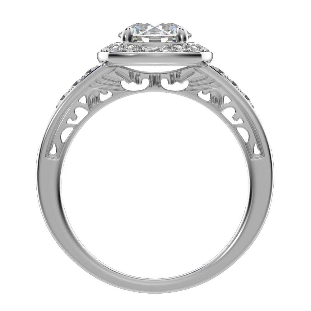 1.28 ct Round Cut Moissanite anniversary solitaire with accent halo classic vintage 14K / 18K Solid White Gold engagement ring