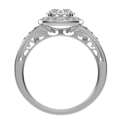1.28 ct Round Cut Moissanite anniversary solitaire with accent halo classic vintage 14K / 18K Solid White Gold engagement ring