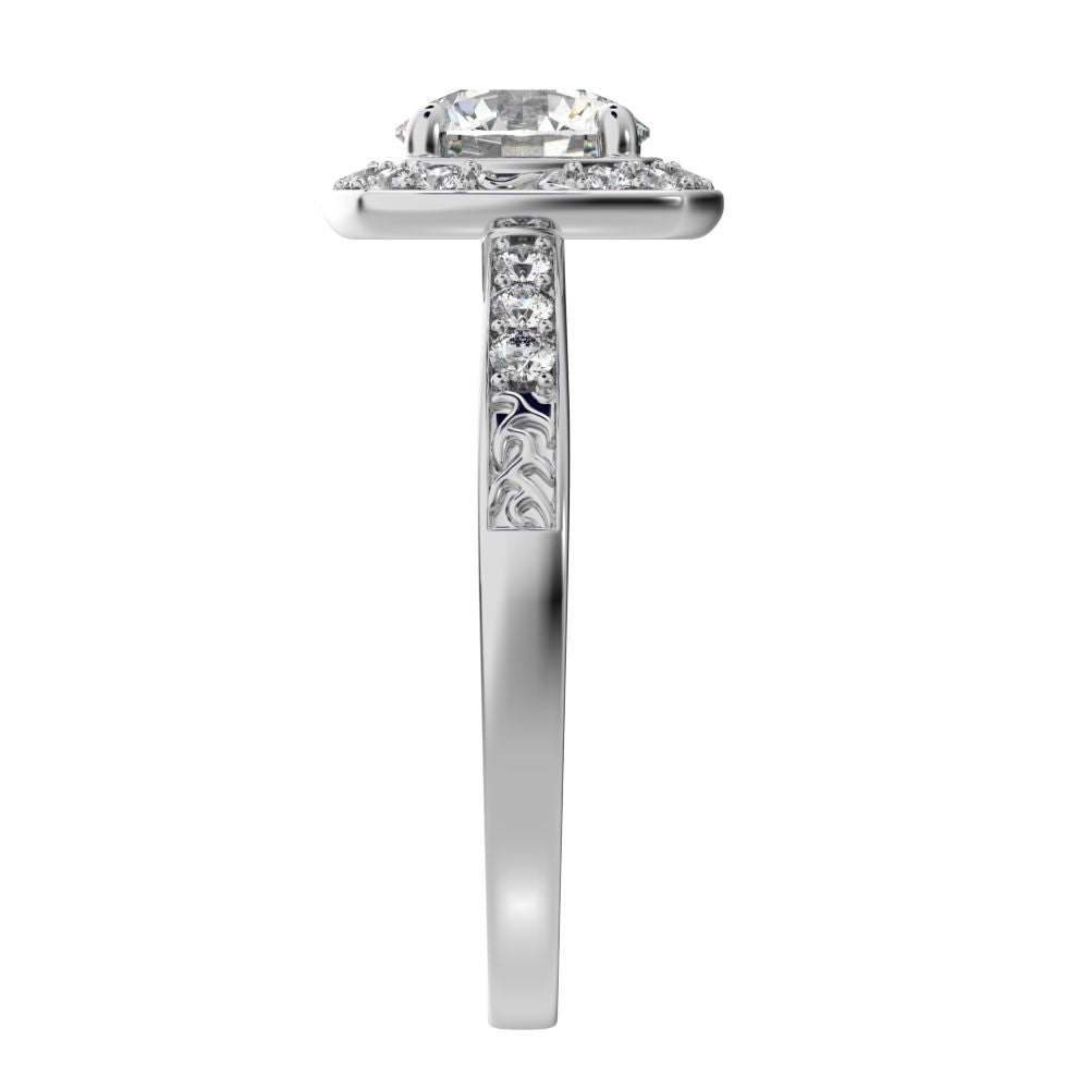 1.28 ct Round Cut Moissanite anniversary solitaire with accent halo classic vintage 14K / 18K Solid White Gold engagement ring