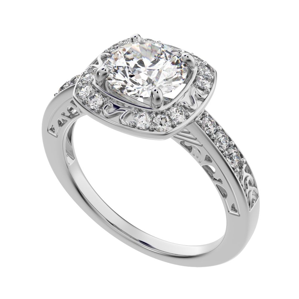 1.28 ct Round Cut Moissanite anniversary solitaire with accent halo classic vintage 14K / 18K Solid White Gold engagement ring