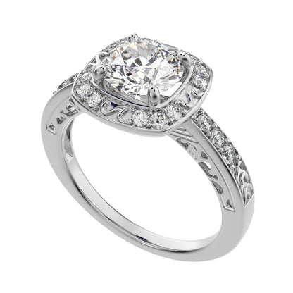 1.28 ct Round Cut Moissanite anniversary solitaire with accent halo classic vintage 14K / 18K Solid White Gold engagement ring