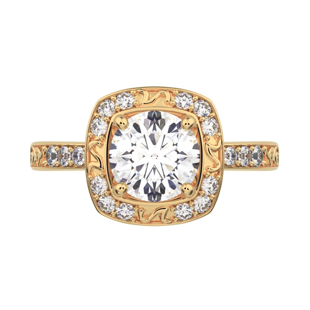 1.28 ct Round Cut Simulated Clear Diamond anniversary solitaire with accent halo classic 14K / 18K Solid Yellow Gold engagement ring