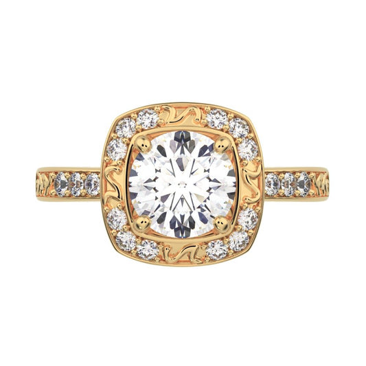 1.28 ct Round Cut Simulated Clear Diamond anniversary solitaire with accent halo classic 14K / 18K Solid Yellow Gold engagement ring