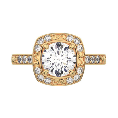 1.28 ct Round Cut Moissanite anniversary solitaire with accent halo classic vintage 14K / 18K Solid Yellow Gold engagement ring
