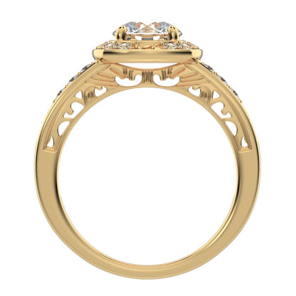 1.28 ct Round Cut Simulated Clear Diamond anniversary solitaire with accent halo classic 14K / 18K Solid Yellow Gold engagement ring