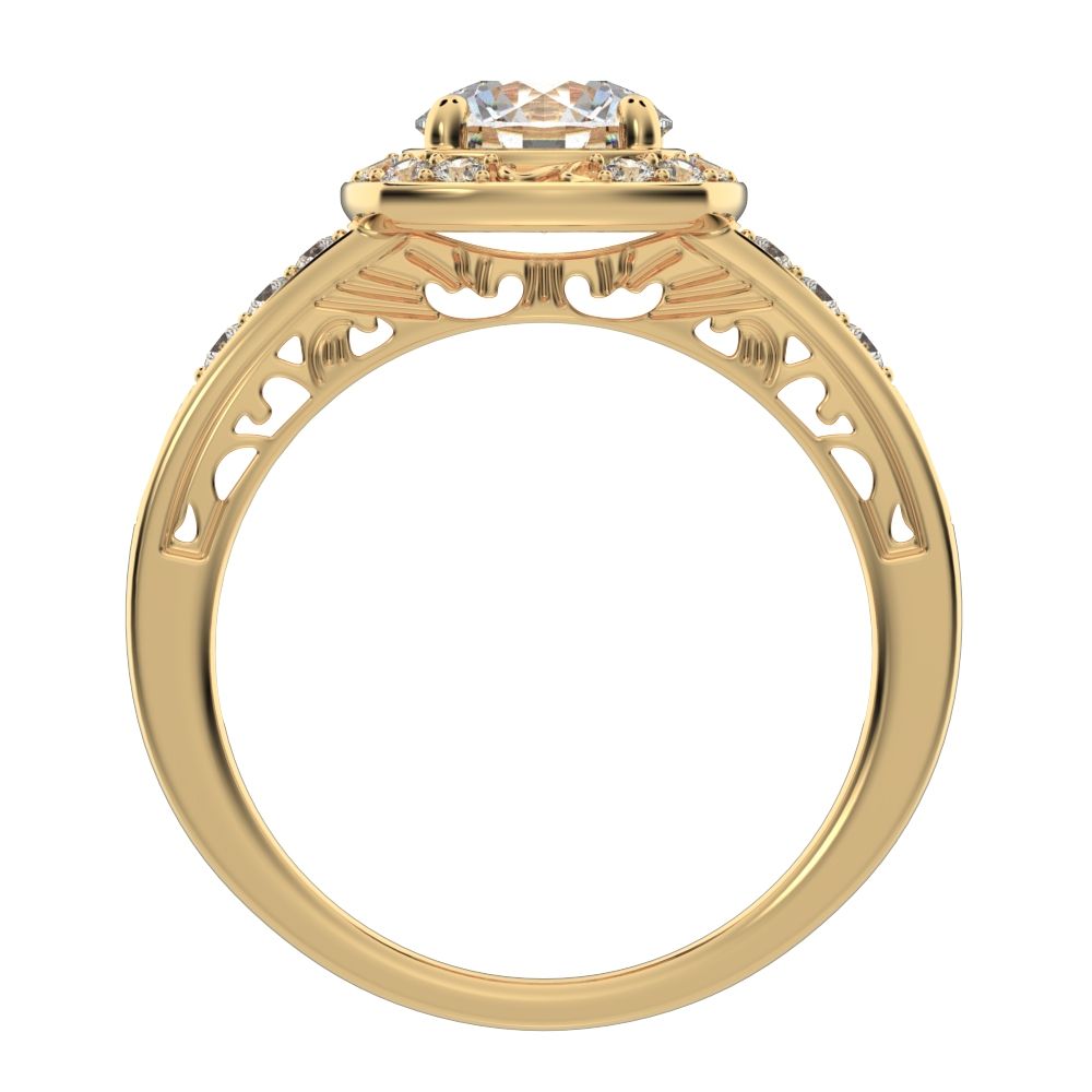 1.28 ct Round Cut Moissanite anniversary solitaire with accent halo classic vintage 14K / 18K Solid Yellow Gold engagement ring