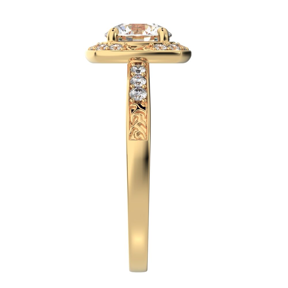1.28 ct Round Cut Moissanite anniversary solitaire with accent halo classic vintage 14K / 18K Solid Yellow Gold engagement ring