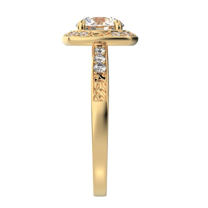 1.28 ct Round Cut Moissanite anniversary solitaire with accent halo classic vintage 14K / 18K Solid Yellow Gold engagement ring