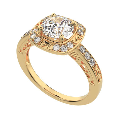 1.28 ct Round Cut Moissanite anniversary solitaire with accent halo classic vintage 14K / 18K Solid Yellow Gold engagement ring
