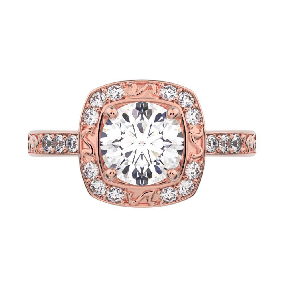 1.28 ct Round Cut Simulated Clear Diamond anniversary solitaire with accent halo classic vintage 14K / 18K Solid Rose Gold engagement ring