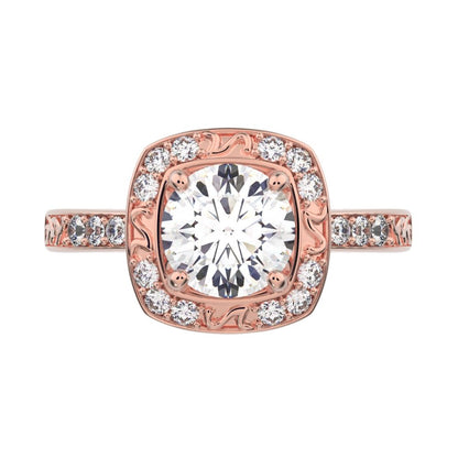 1.28 ct Round Cut Moissanite anniversary solitaire with accent halo classic vintage 14K / 18K Solid Rose Gold engagement ring