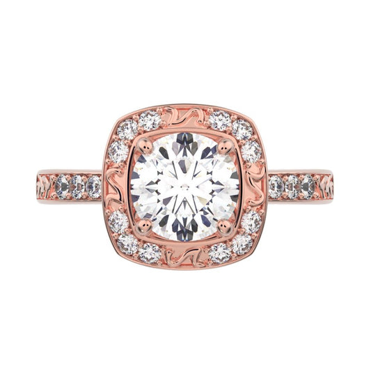 1.28 ct Round Cut Moissanite anniversary solitaire with accent halo classic vintage 14K / 18K Solid Rose Gold engagement ring