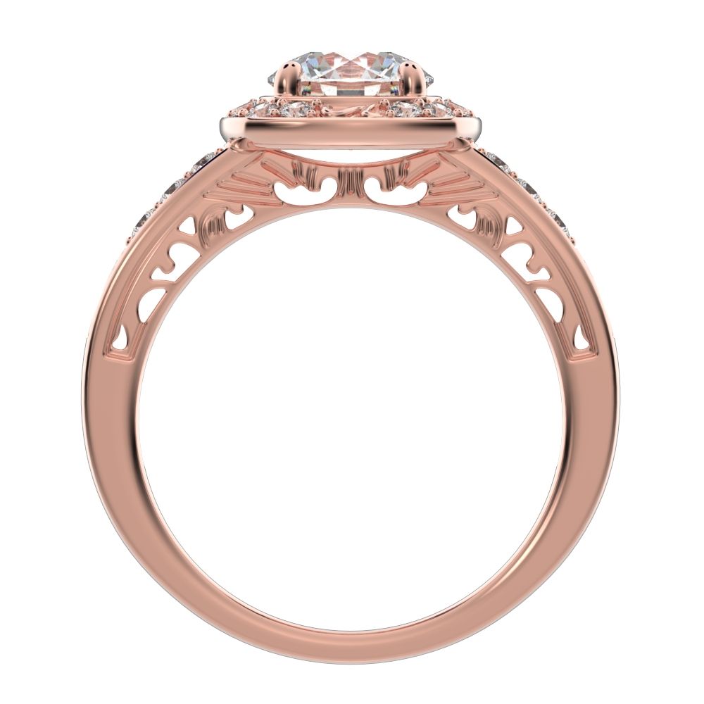 1.28 ct Round Cut Simulated Clear Diamond anniversary solitaire with accent halo classic vintage 14K / 18K Solid Rose Gold engagement ring