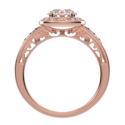 1.28 ct Round Cut Simulated Clear Diamond anniversary solitaire with accent halo classic vintage 14K / 18K Solid Rose Gold engagement ring
