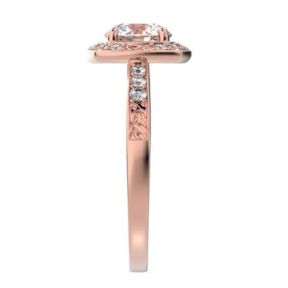 1.28 ct Round Cut Moissanite anniversary solitaire with accent halo classic vintage 14K / 18K Solid Rose Gold engagement ring