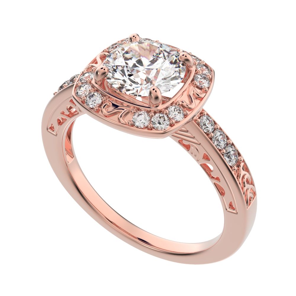 1.28 ct Round Cut Moissanite anniversary solitaire with accent halo classic vintage 14K / 18K Solid Rose Gold engagement ring