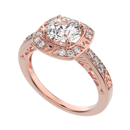 1.28 ct Round Cut Moissanite anniversary solitaire with accent halo classic vintage 14K / 18K Solid Rose Gold engagement ring