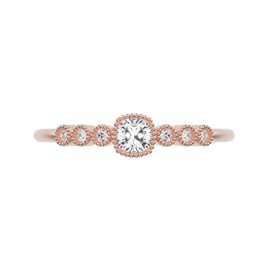 0.225 ct Cushion Cut Simulated Clear Diamond dainty halo Minimalist solitaire with accents milgrain 14K / 18K Solid Rose Gold everyday ring