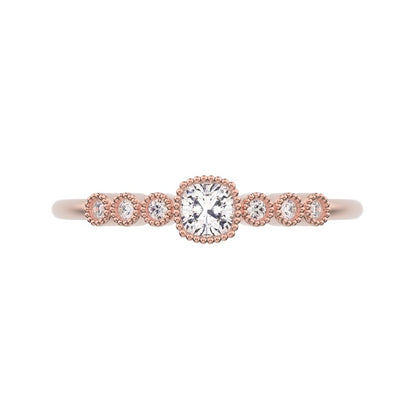 0.225 ct Cushion Cut Moissanite dainty halo Minimalist solitaire with accents bezel milgrain 14K / 18K Solid Rose Gold everyday ring