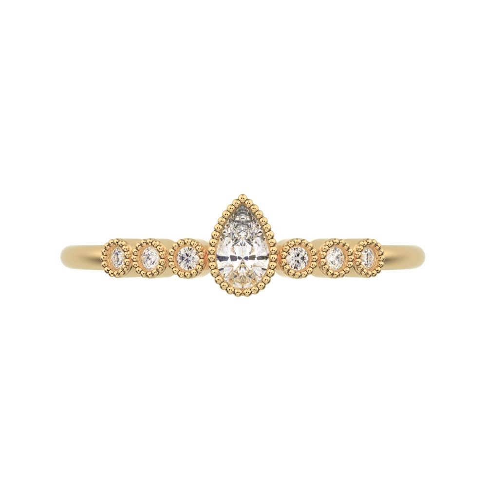 0.225 ct Pear Cut Simulated Clear Diamond dainty halo Minimalist solitaire with accents eye 14K / 18K Solid Yellow Gold everyday ring