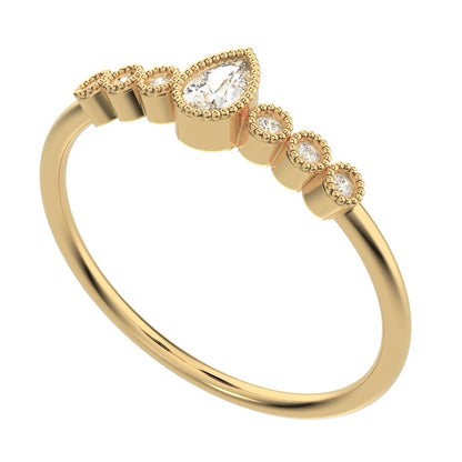 0.225 ct Pear Cut Simulated Clear Diamond dainty halo Minimalist solitaire with accents eye 14K / 18K Solid Yellow Gold everyday ring