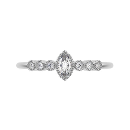 0.185 ct Marquise Cut Moissanite dainty halo Minimalist solitaire with accents bezel milgrain 14K / 18K Solid White Gold everyday ring