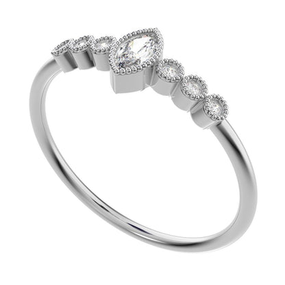 0.185 ct Marquise Cut Moissanite dainty halo Minimalist solitaire with accents bezel milgrain 14K / 18K Solid White Gold everyday ring