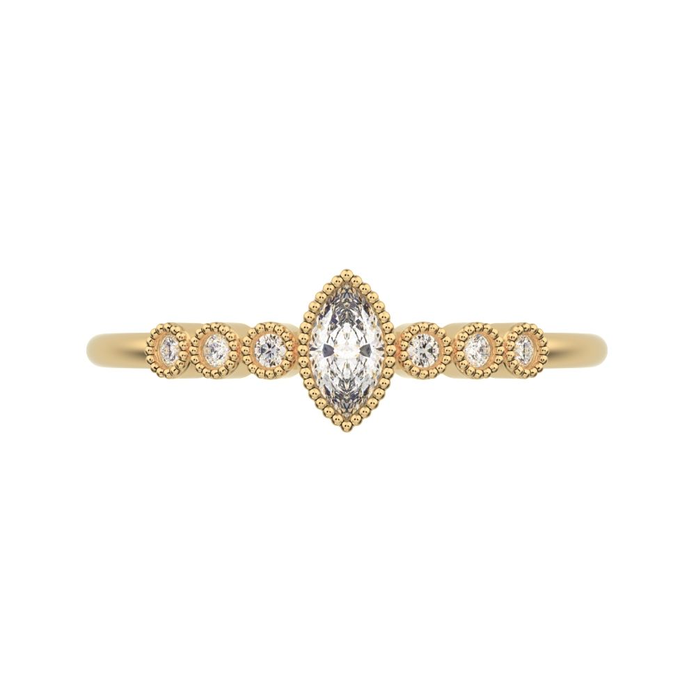 0.185 ct Marquise Cut Simulated Clear Diamond dainty halo Minimalist solitaire with accents 14K / 18K Solid Yellow Gold everyday ring
