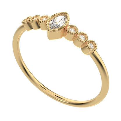 0.185 ct Marquise Cut Simulated Clear Diamond dainty halo Minimalist solitaire with accents 14K / 18K Solid Yellow Gold everyday ring
