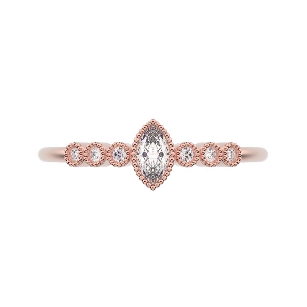 0.185 ct Marquise Cut Simulated Clear Diamond dainty halo Minimalist solitaire with accents 14K / 18K Solid Rose Gold everyday ring