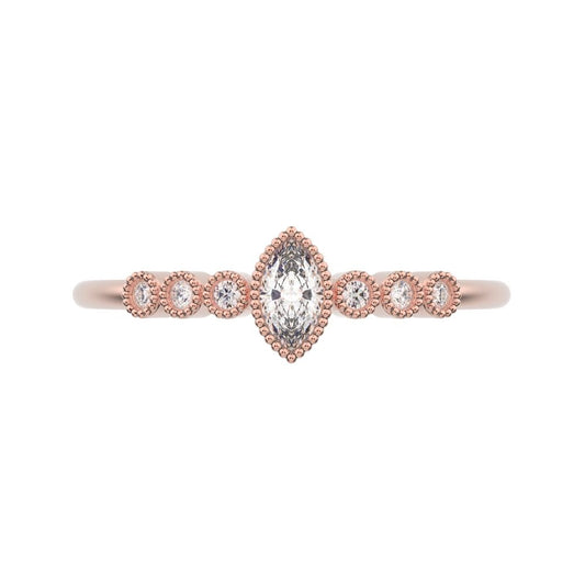0.185 ct Marquise Cut Simulated Clear Diamond dainty halo Minimalist solitaire with accents 14K / 18K Solid Rose Gold everyday ring