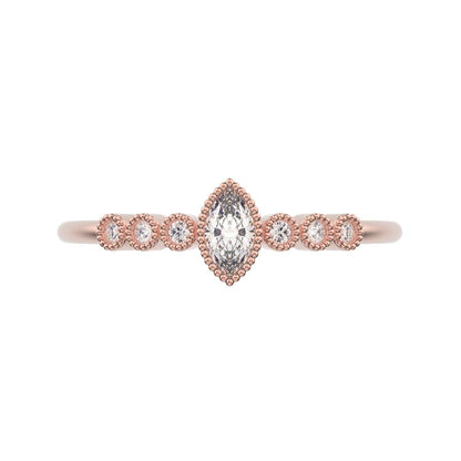 0.185 ct Marquise Cut Moissanite dainty halo Minimalist solitaire with accents bezel milgrain 14K / 18K Solid Rose Gold everyday ring