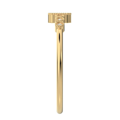0.195 ct Emerald Cut Simulated Clear Diamond dainty halo Minimalist solitaire with accents 14K / 18K Solid Yellow Gold everyday ring