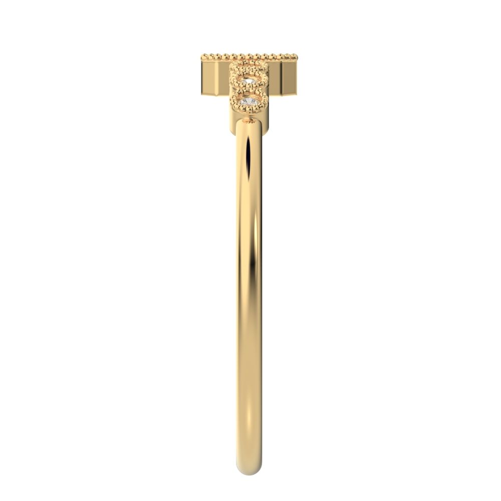 0.195 ct Emerald Cut Moissanite dainty halo Minimalist solitaire with accents bezel milgrain 14K / 18K Solid Yellow Gold everyday ring