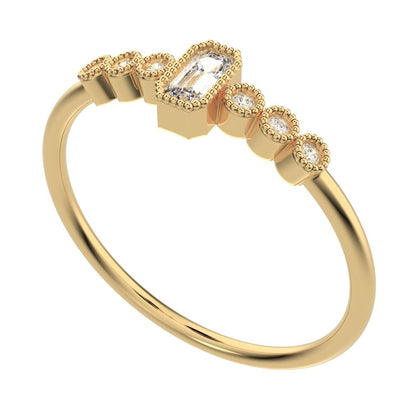 0.195 ct Emerald Cut Moissanite dainty halo Minimalist solitaire with accents bezel milgrain 14K / 18K Solid Yellow Gold everyday ring