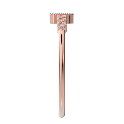 0.195 ct Emerald Cut Simulated Clear Diamond dainty halo Minimalist solitaire with accents milgrain 14K / 18K Solid Rose Gold everyday ring