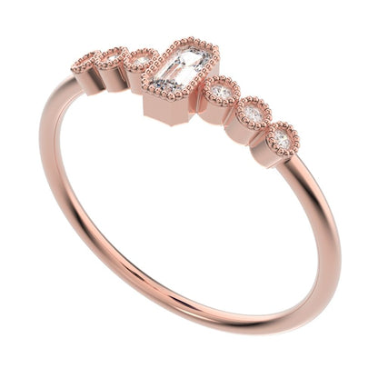 0.195 ct Emerald Cut Moissanite dainty halo Minimalist solitaire with accents bezel milgrain 14K / 18K Solid Rose Gold everyday ring