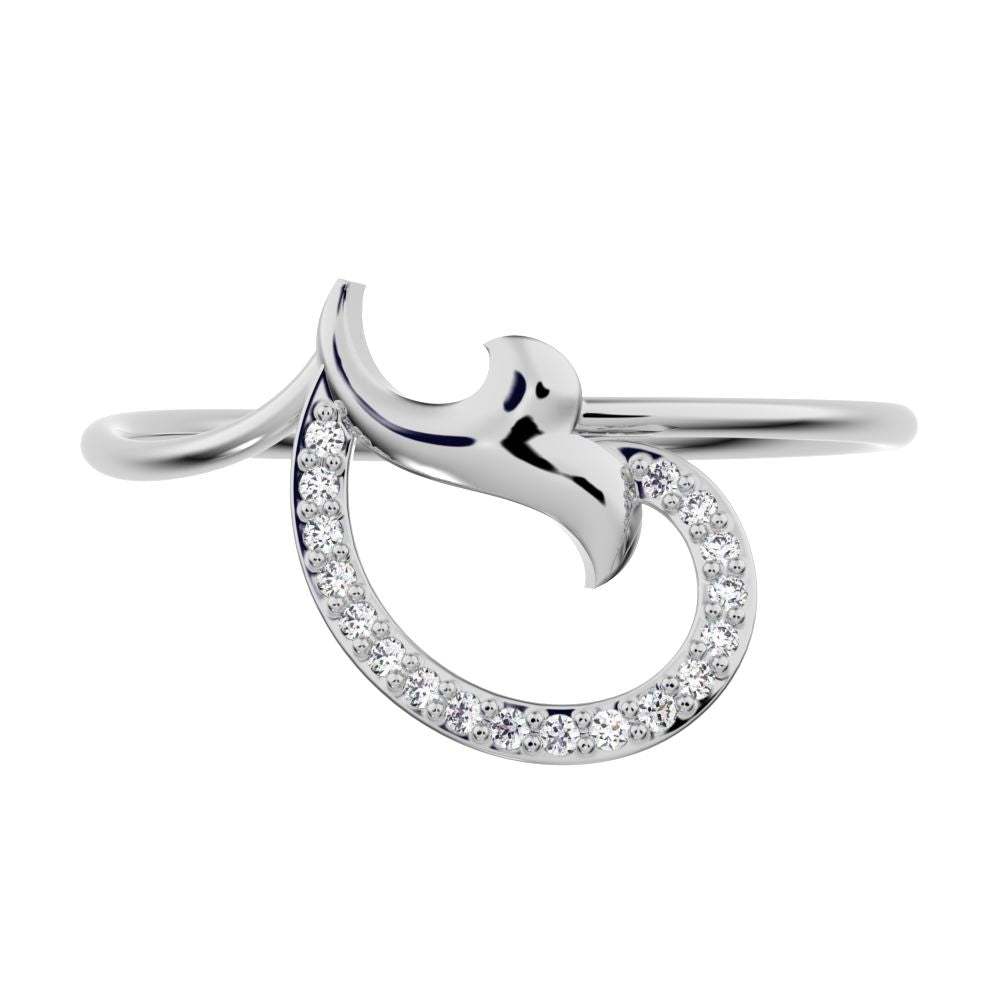 0.045 ct Round Cut Moissanite dainty Minimalist horse shoe light vertical light Abstract cocktail 14K / 18K Solid White Gold everyday ring