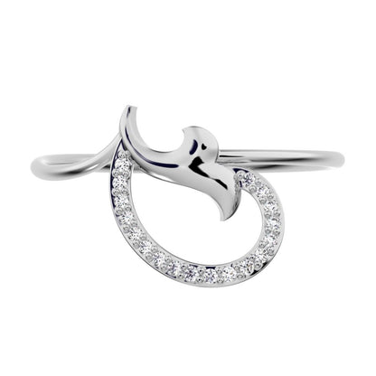 0.045 ct Round Cut Moissanite dainty Minimalist horse shoe light vertical light Abstract cocktail 14K / 18K Solid White Gold everyday ring