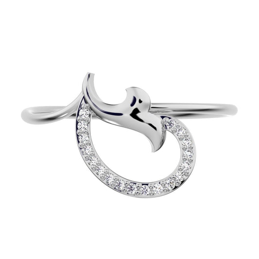 0.045 ct Round Cut Moissanite dainty Minimalist horse shoe light vertical light Abstract cocktail 14K / 18K Solid White Gold everyday ring