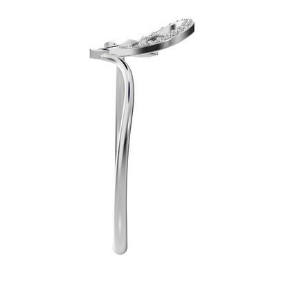 0.045 ct Round Cut Simulated Clear Diamond dainty Minimalist horse shoe vertical Abstract cocktail 14K / 18K Solid White Gold everyday ring