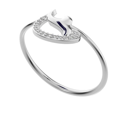 0.045 ct Round Cut Moissanite dainty Minimalist horse shoe light vertical light Abstract cocktail 14K / 18K Solid White Gold everyday ring