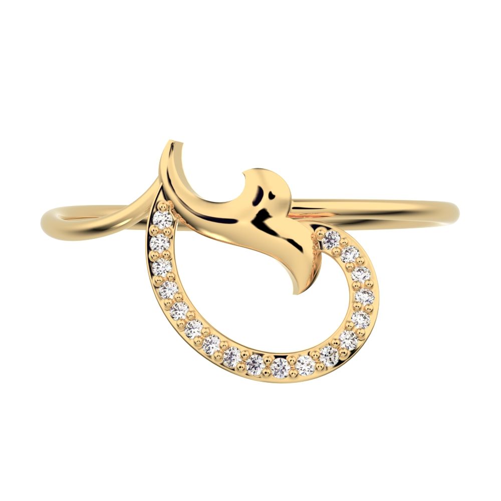 0.045 ct Round Cut Moissanite dainty Minimalist horse shoe light vertical light Abstract cocktail 14K / 18K Solid Yellow Gold everyday ring